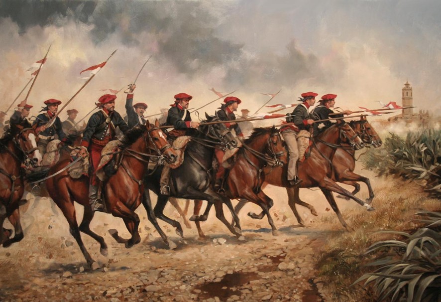Figura 9.- Lanceros del Ejército de Cabrera cargando en Castellón. Ferrer Dalmau 