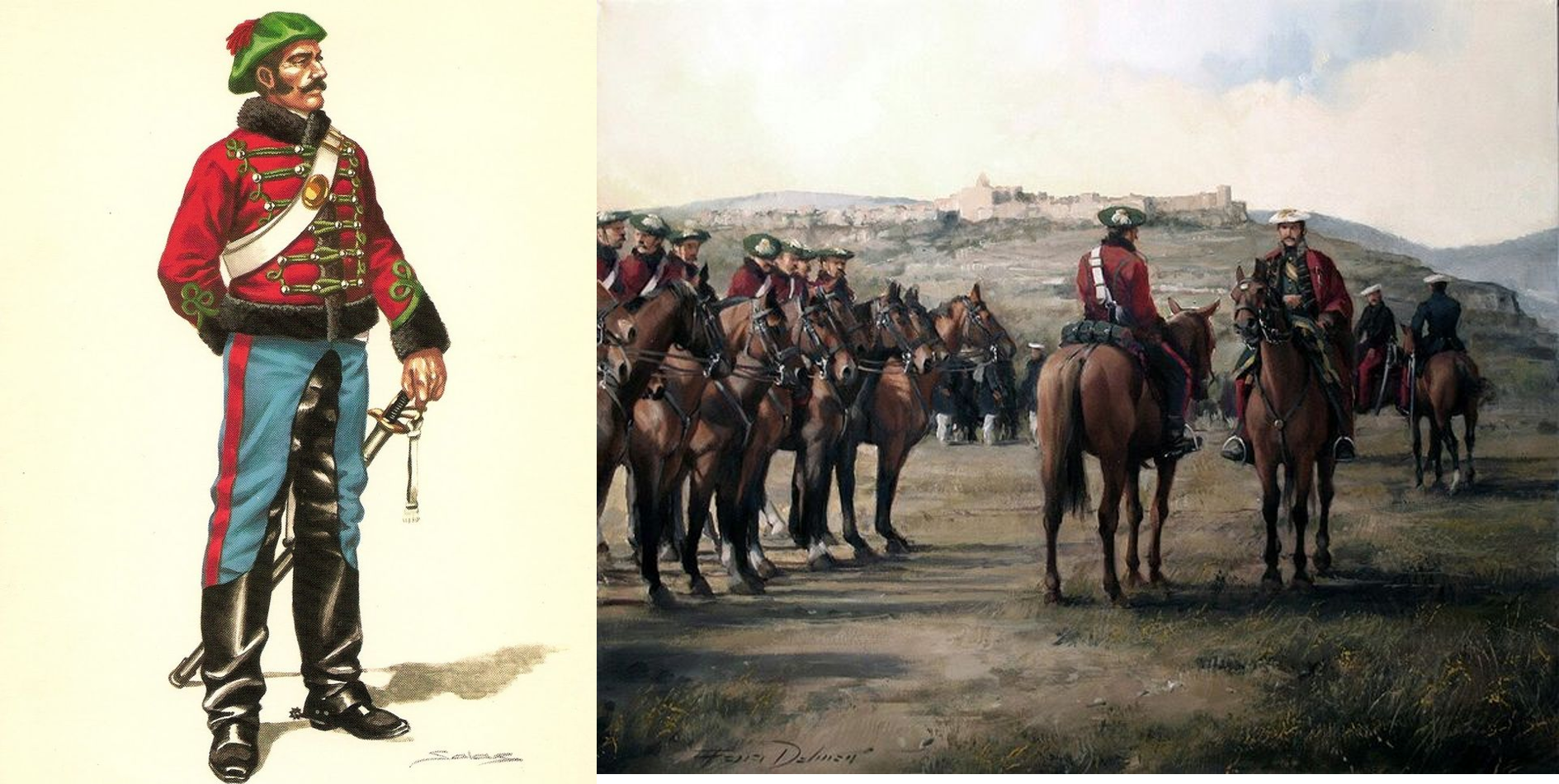 Figura 20. Ordenanzas de Cabrera. Dibujo de Salas y óleo de Ferrer Dalmau