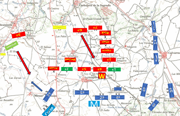 Despliegue en escuadra del ejército aliado y situación de las unidades francesas